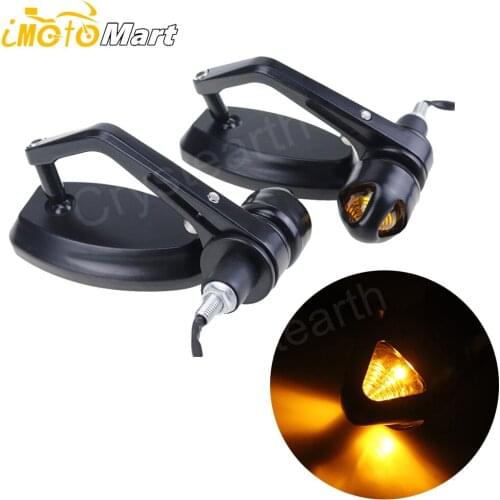 Motorcycle 7/8" 22mm Handle Bar End Mirrors Rearview Side Mirrors LED Turn Signals For Honda Yamaha SUZUKI Cafe Racer Bobber