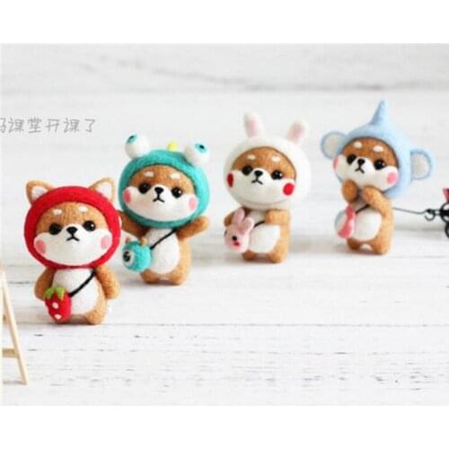Cartoon Akita dog wool needlepoint kit wool felt needle felting pendant craft needlecraft DIY handmade