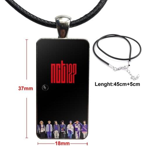Nct 127 Kpop Boy Cartoon Pattern For Girls Handmade Gift Glass Cabochon Choker Pendant Rectangle Necklace Steel Color Jewelry