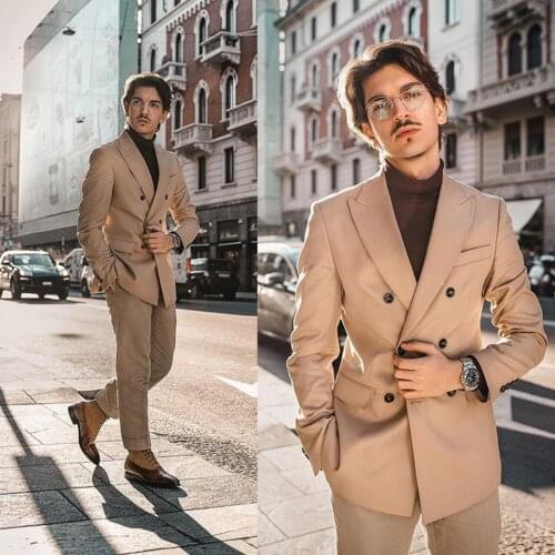 New Fashion Summer Wedding Tuxedos Evening Party Prom Double Breasted Mens Suits Slim Fit Casual 2 Pieces Best Man Blazer