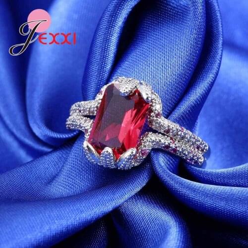 New Wedding Rings for Women 925 Sterling Silver Red Square Crystal Zirconia Engagement Ring Female Bijoux Anillos Mujer