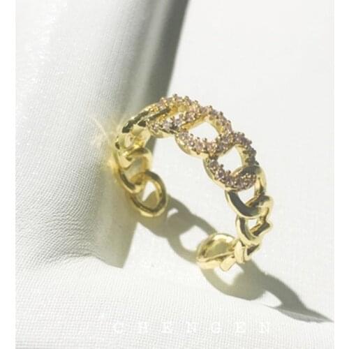 Original high-grade chain micro diamond ring ring female indifference light luxury index finger ring tail ring factory direct sa