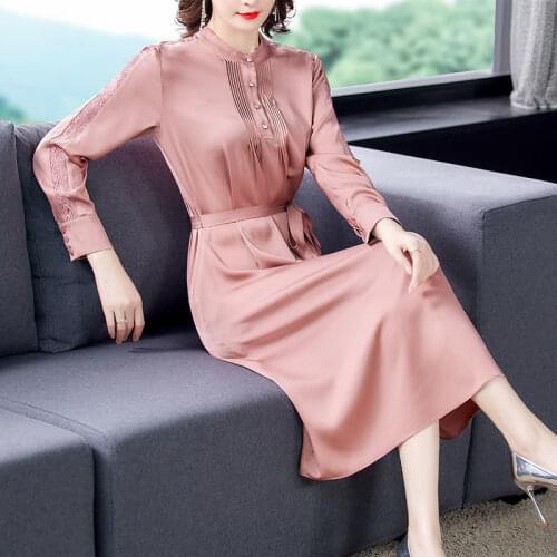 2021 New Summer Women Fashion Holiday Elegant Lace Patchwork Dress Female Retro Mulberry Silk Robe A-Line Sundress Vestidos B186