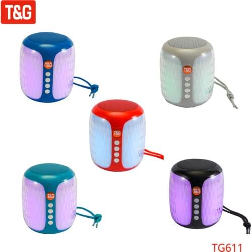 T&G TG611 Mini Portable Speaker Bluetooth Column Wireless Waterproof Speakers Subwoofer Outdoor Bass Loudspeaker with LED Light