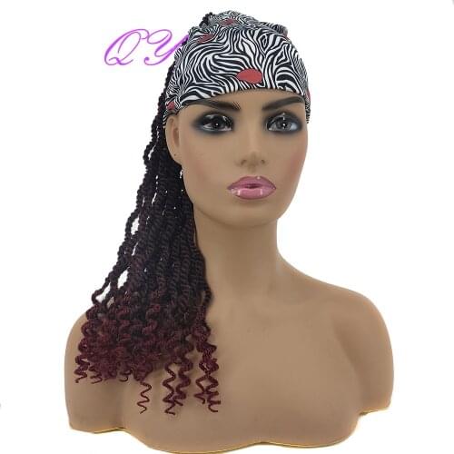 QY Hair Long Braided Wigs Synthetic Headband 2X Braiding Burgundy Wig For Black Women High Temperature Fiber Hair