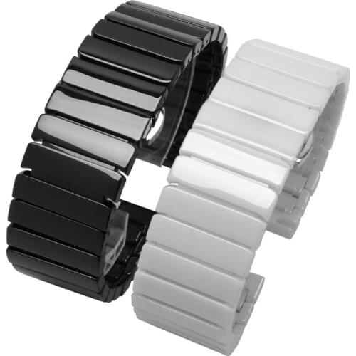 Striated pearl Ceramics watchband 16 18 20 22mm black white wristband Suitable for men and women bracelet Quick release