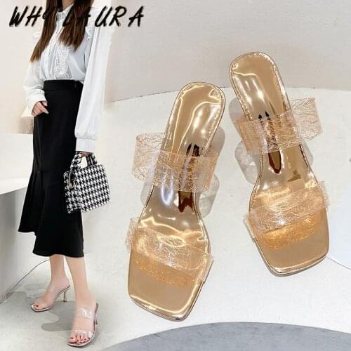Transparent high heels women square toe sandals summer shoes women clear stiletto heels wedding jelly Buty Damskie high heels sl