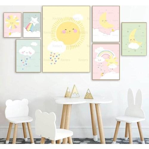 Nordic Cartoon Children Poster Cute Star Cloud Moon Sun Rainbow Picture Wall Art Canvas Painting Nursery Decor Baby Room Decor