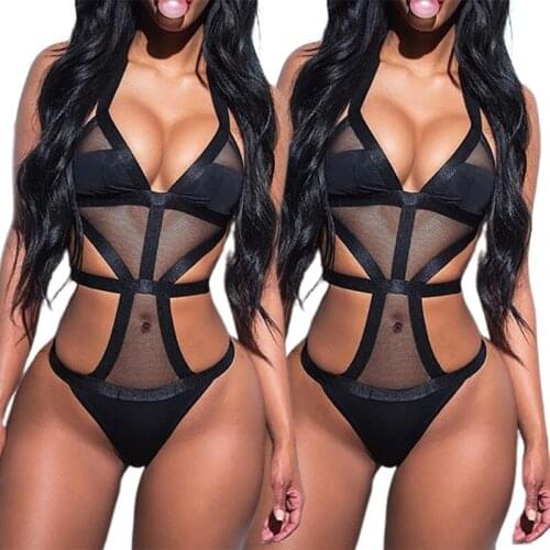 77JE Multi-size Simple Wide Straps High Legs One-Piece Swimsuit, Front Deep Three-point Siamese Open Back 1 Piece Swimwear