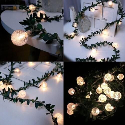 2M/3M/4M/6M LED Green Leaf Rattan Bubble Ball String Lights Christmas Wreath Wedding Party Garden Garden Decoration String Light