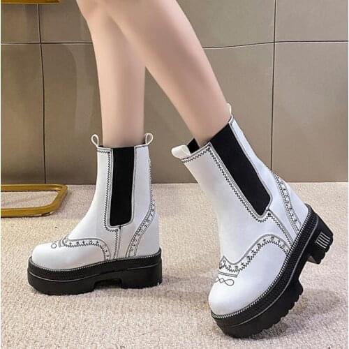 Aurumn Womens Mid-Calf Boots New 2022 Chunky British Punk Shoes Winter High Heel Motorcycle Boots For Woman Shoes Sneakers 10cm