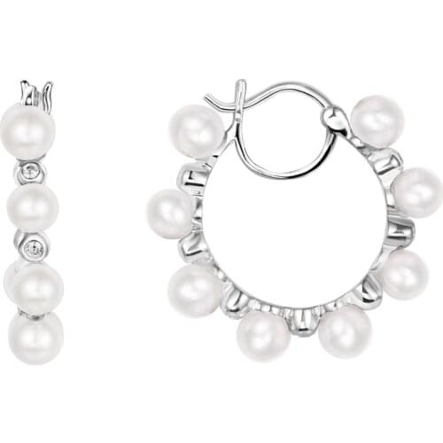 SLJELY High Quality 925 Sterling Silver Valentine Hoop Earrings with Pearls Zircon CZ Women Fine Fashion Elegant Party Jewelry