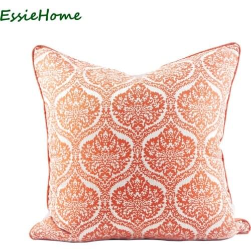 ESSIE HOME 18 x 18" Damask Tangerine Cushion Cover Orange Pillow Case Jacquard Cushion With Piping Edge