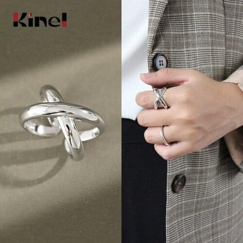 Kinel Ring Ladies Cross Shape letter Silver ring Fashion Simple Wedding Jewelry 925 Sterling Silver Accessories