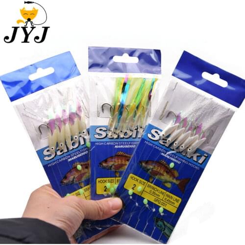 20 packs size hook 1/2/3/4 Mackerel Feathers Bass Cod Lure Sea Fishing Luminous Fishing sabiki Hook Treble Bait Fishing Wire