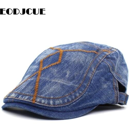 2019 Summer Embroidery Berets Caps For Men Women Casual Newsboy Cap Denim Berets Hats Gatsby Hat Ivy Flat Cap Cabbie Sun Hat