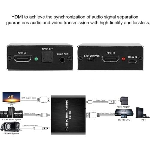 4K X 2K HDMI 1.4 Audio Extractor 5.1 Sound Channel Optical Fiber Converter Adapter For 24bits/Deep Color 30bit, 36bit