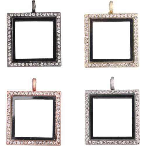 5Pcs Rhinestone Sqaure Glass Locket Photo Living Memory Floating Charm Pendant Locket For Women Jewelry Making