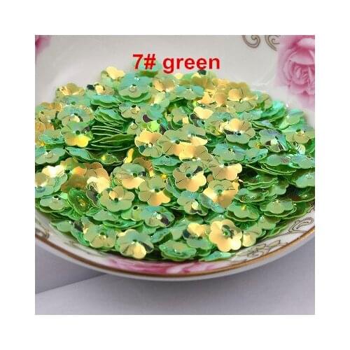 50g/lot PVC Sequins 8mm Flower Zapato Flor With 1 Center Hole Plum Blossom Cup Sequins Decoration Hologram Sequins Green