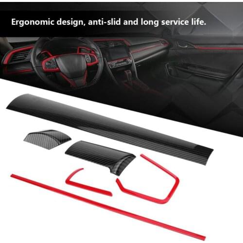6Pcs Console Center Dashboard Cover Trim Decorative Stickers for Honda Civic 10th 2016 2017 2018 Carbon Fiber Car Accessories