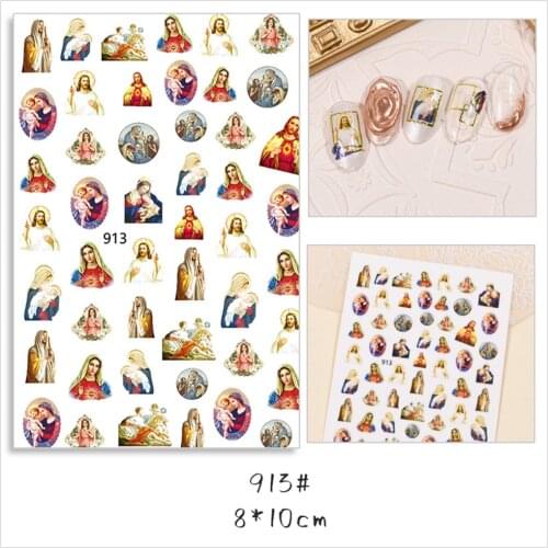 Angel Cupid Flower 3D Back Glue Nail Sticker Nail Decals Jesus Christ Colorful Religious Series Self Adhesive Sticker Decoration