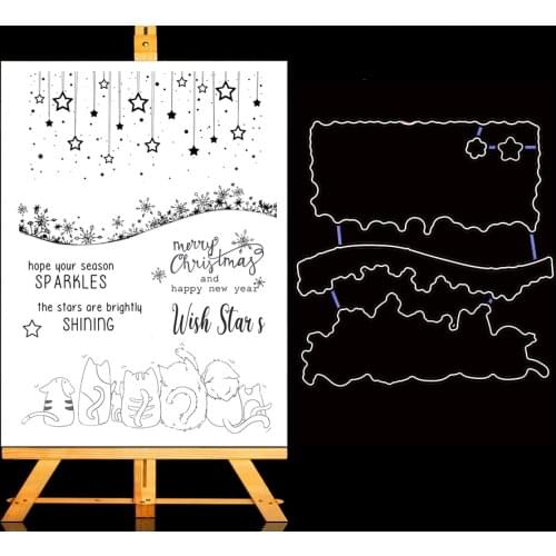 AZSG Christams Shining Wish Stars Clear Stamps Cutting Dies For DIY Scrapbooking/Album Card Make Decorative Rubber Stamp Craft