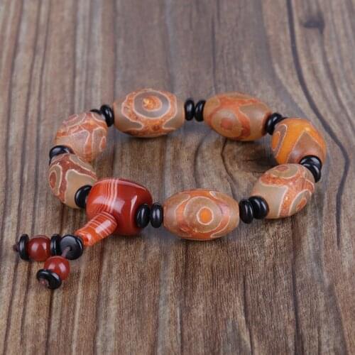 Big oval brown orange black onyx semi precious stone beads beaded tassel charm tibetan buddhism beads bracelet for man