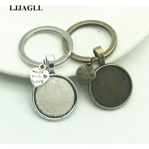LJJAGLL 3pcs/lot Metal Alloy 28*56mm Vintage Keyring Diy Fit round 20mm Cabochon Blank Set Key Chain Diy Jewelry Make AYSQ015