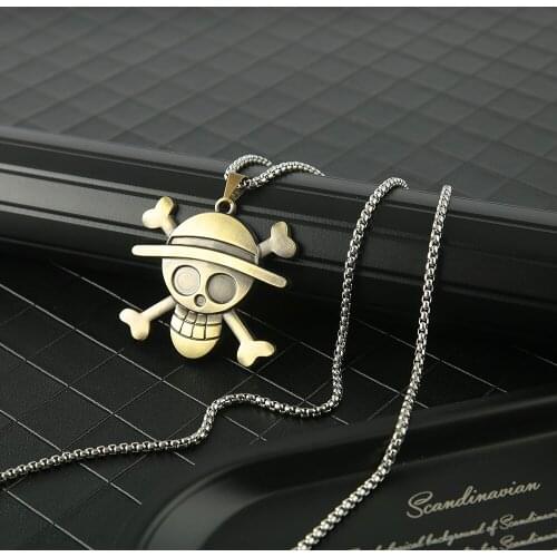 Anime One Piece Necklaces Luffy Alloy Pendant Hat Necklaces Chain Man Choker Long Necklaces Wanted Charm Gifts Jewelry collares