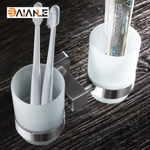Cup Holders Stainless Steel Brushed Cup Holders glass cups Bathroom Accessories Double Toothbrush Tooth cup holder