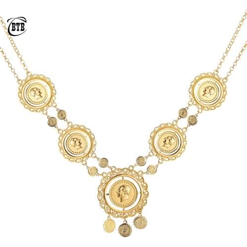 Long Coin Necklace for Women Islam Muslim Arab Coins Jewelry,Gold Color Egyption Middle Eastern Turkey Lira