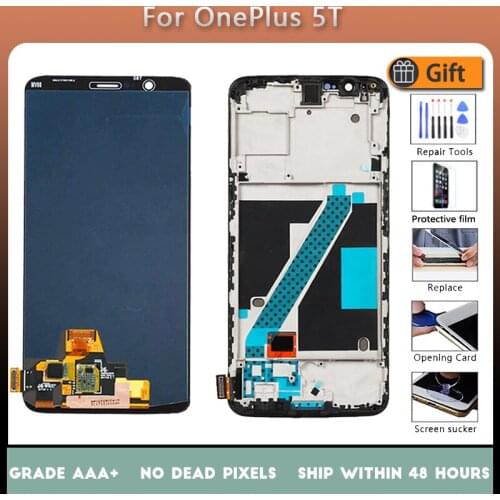 For OnePlus 5T AMOLED Original LCD screen assembly and front case Black Free repair tools and Tempered film