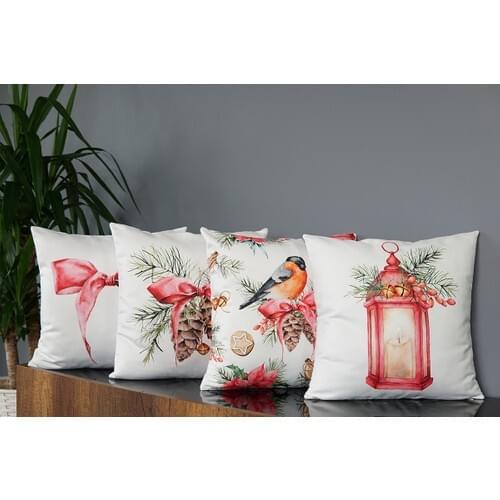 Double Side Printed New Year patterned 4'lü Pillow Kilifi-pillow Decorate case