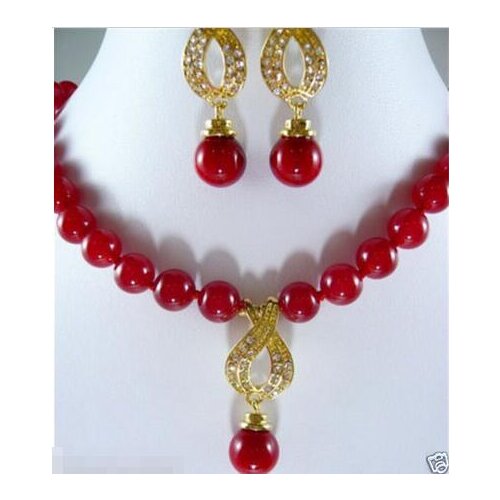 Hot sale new Style beautiful 18kGP stone red stone necklace earring SETS