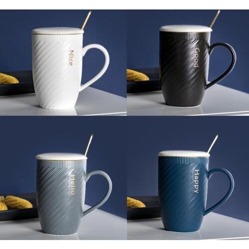 2020 Nordic Style Ceramic Gift Mug Minimalist Tea Cup Coffee Mug with Lid and Spoon Mugs