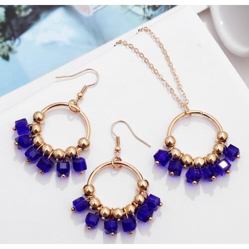 Fashion Acrylic Beads Jewelry Sets Bohemian Colorful Ladies Women Jewelry Statement Gold Chain Pendant Necklace Earrings Set