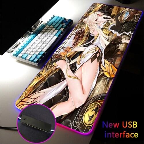 Anime Sexy Girl RGB Mouse Pad XXL USB Hub MousePad Carpets Rugs Four USB Docking Dock Typec Interface Multi-interface Desk Mat