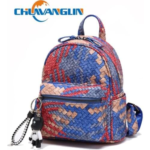 Chuwanglin Leather Backpacks For Women Vintage Style Weave Casual Shoulder Bags School Bag Female Functional Knapsacks 1261409
