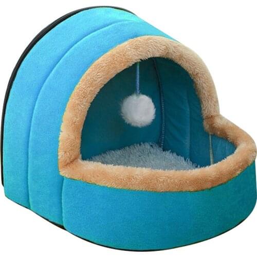 Pet Dog Cat Bed Puppy House with Toy Ball Warm Soft Pet Cushion Dog Kennel Cat Castle G10