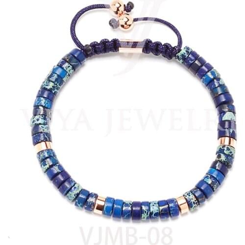 Fashion Handmade Natural Blue Wheel Beads Braided Adjustable Bracelet Custom Wheel Beads Macrame Bracelet Best Men Gift