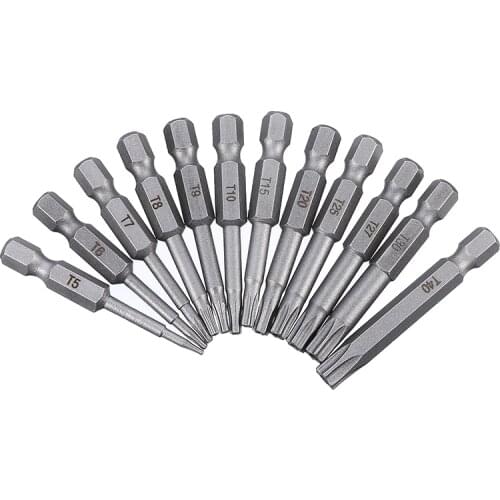 12Pcs 50mm Torx Screwdriver Bits T5-T40 1/4" Hex Shank Electric Screw Driver Bit Set Fot Power Tools Hand Tools