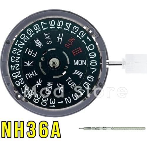 NH36/NH36A Kanji Black Date Wheel Crown at 3.8 / Crown at 3 Automatic Movement Day/Date at 3