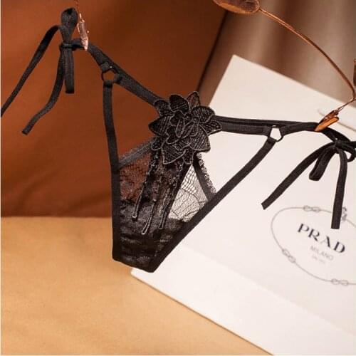 2021 New Fashion Lace Up Panties Womens Hollow Out Low-Waisted Sexy Underwear Lace Tie Sexy Thong For Women