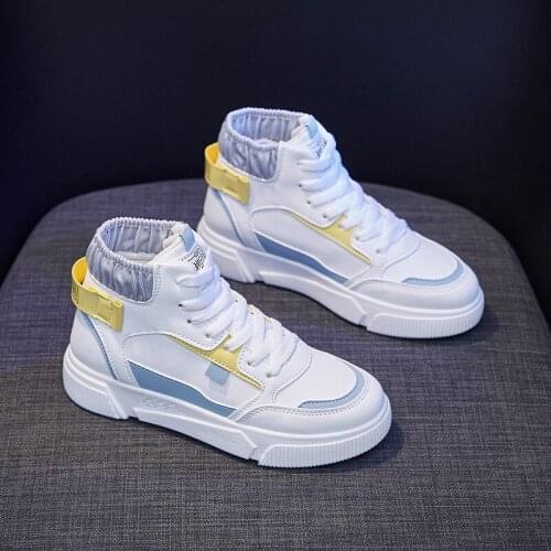 2021 New Spring Women High Tops Casual Shoes Fashion Comfortable Girl Student Patchwork Leisure Flat Shoes Sneakers 2 Colors