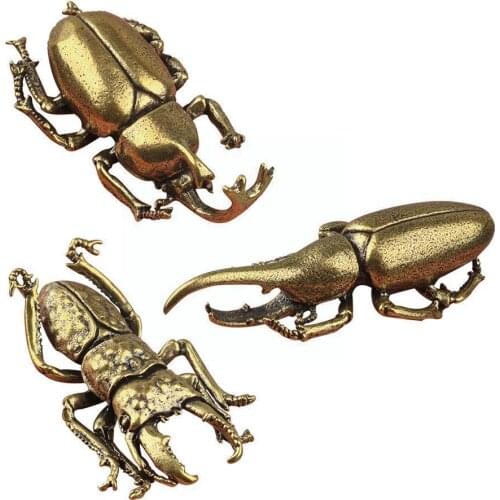 New Brass Simulation Insects Figurines Miniatures Bugs Tea Flowerpot Pet Statue Metal Beetle Accesories Decorations Ornamen M4s2