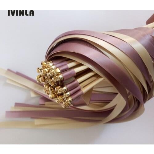 NEW style Gorgeous Champagne and purple stain ribbon wands streamers with gold bell for wedding party