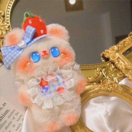 Original hand made the bear doll plush soft sister hair hairpin bow brooch strawberry