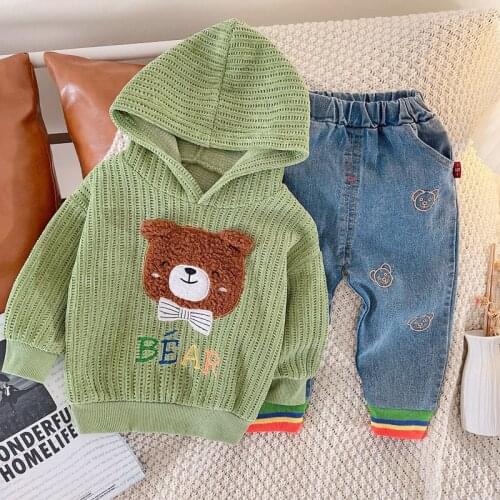 2021 Autumn Winter Toddler Kids Baby Girls Clothes Set Little bear Boy Hoodies+cowboy Pants 2PCS Outfits Children Clothing 0-4Y