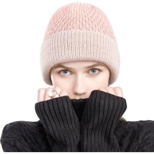 Winter Autumn Women Elegant Cashmere Solid Plaid Knitted Beanie Hats Outdoor Female Casual Warm Bonnet Acrylic Elastic Cap Thick