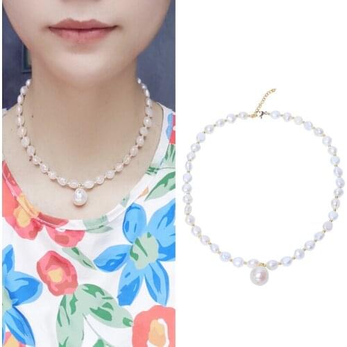 Gold Plated Real Natural Freshwater Pearl Necklace Fashion Charm Jewelry Anniversary Party Wedding Gift for Women Girls 2pcs/lot